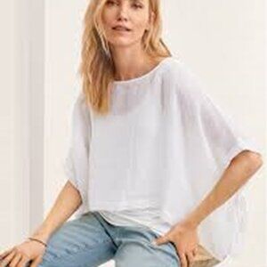 - NWT Eileen Fisher White Organic Linen Gauze Bateau Neck Poncho